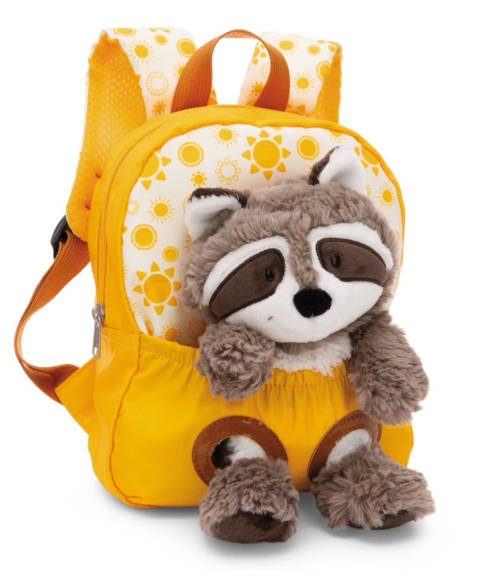 Nici Plüschfigur Nici 49846 Rucksack mit Plüschtier 21x26cm Waschbär 25cm gelb