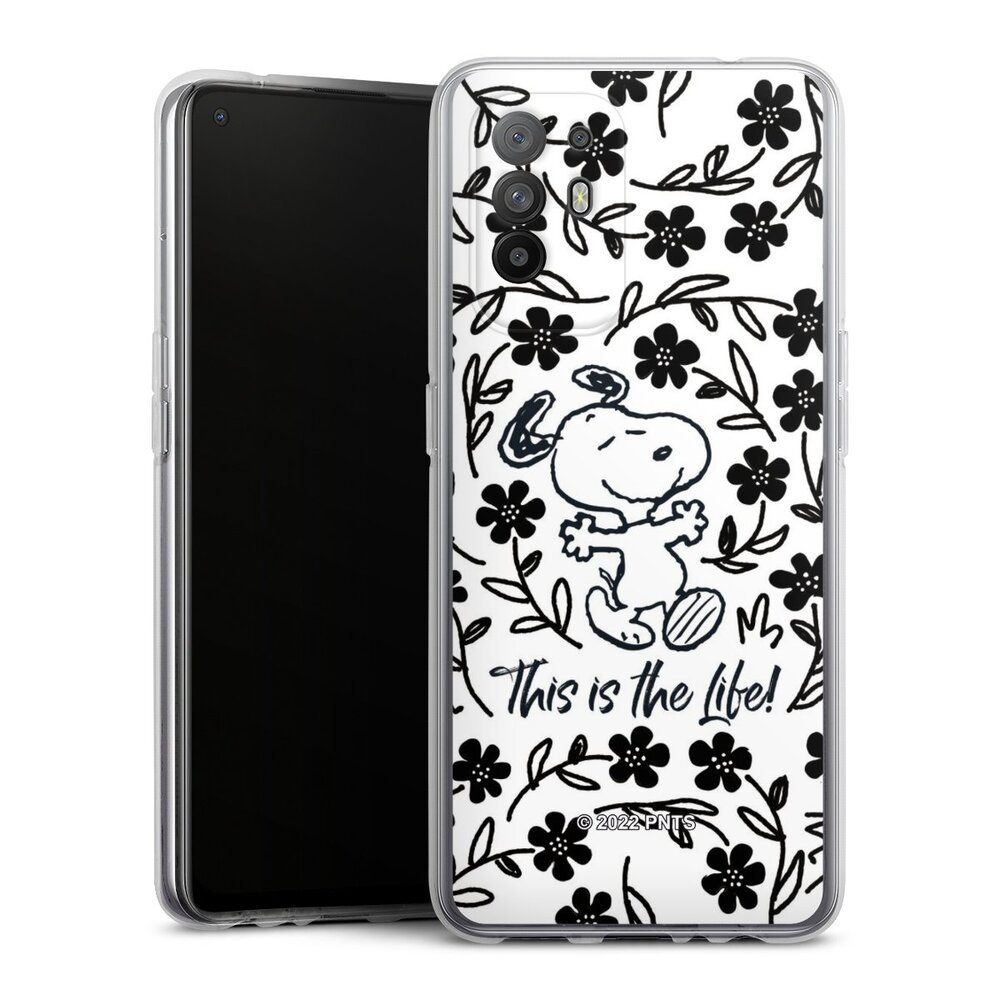 DeinDesign Handyhülle Peanuts Blumen Snoopy Snoopy Black and White This Is The Life, Oppo A94 5G Silikon Hülle Bumper Case Handy Schutzhülle