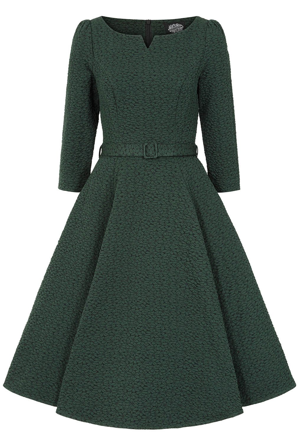 Hearts & Roses London A-Linien-Kleid Gladys Embossed Floral Grün Vintage Retro 50er