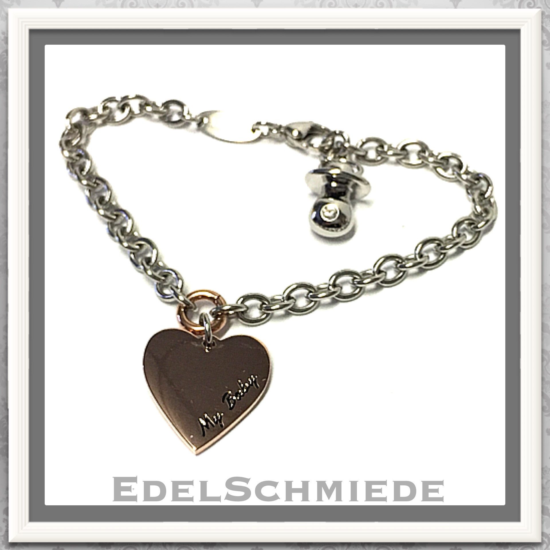 Edelschmiede925 Edelstahlarmband Edelschmiede925 Armband zur Geburt - Edelstahl mit Herz Anhänger
