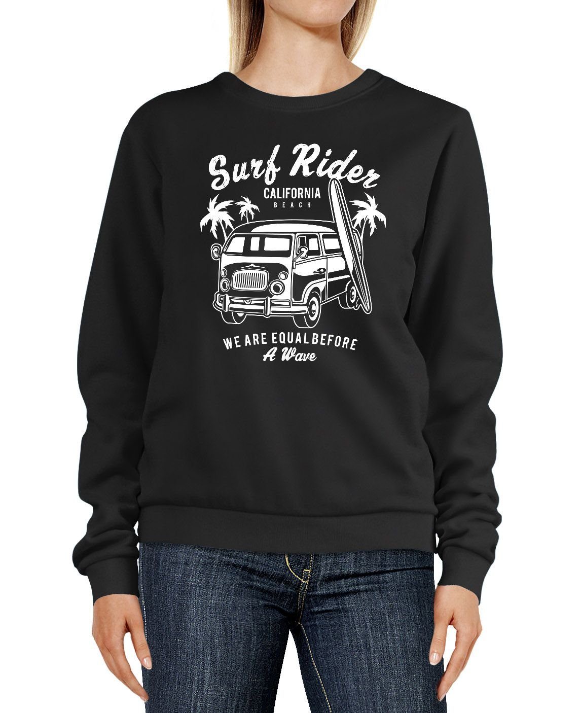 Neverless Sweatshirt Sweatshirt Damen Aufdruck Bus Surf Rider California Surfing Retro Rundhals-Pullover Pulli Sweater Neverless® schwarz