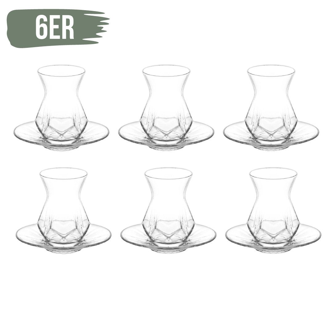 LAV Gläser-Set Alya 6x Teegläser + 6x Unterteller, 6-tlg., Glas, 12-tlg. Set, 165ml, ideal für Teegenuss
