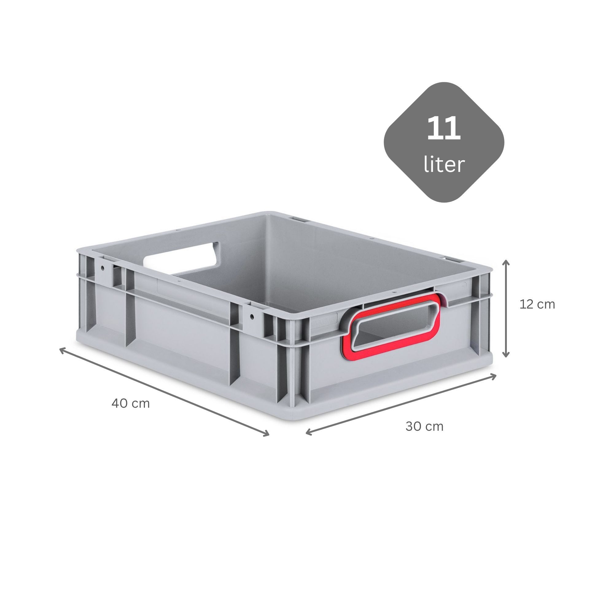 PROREGAL® Stapelbox Eurobox NextGen Color, HxBxT 12x30x40cm, 11 Liter, Griffe rot offen