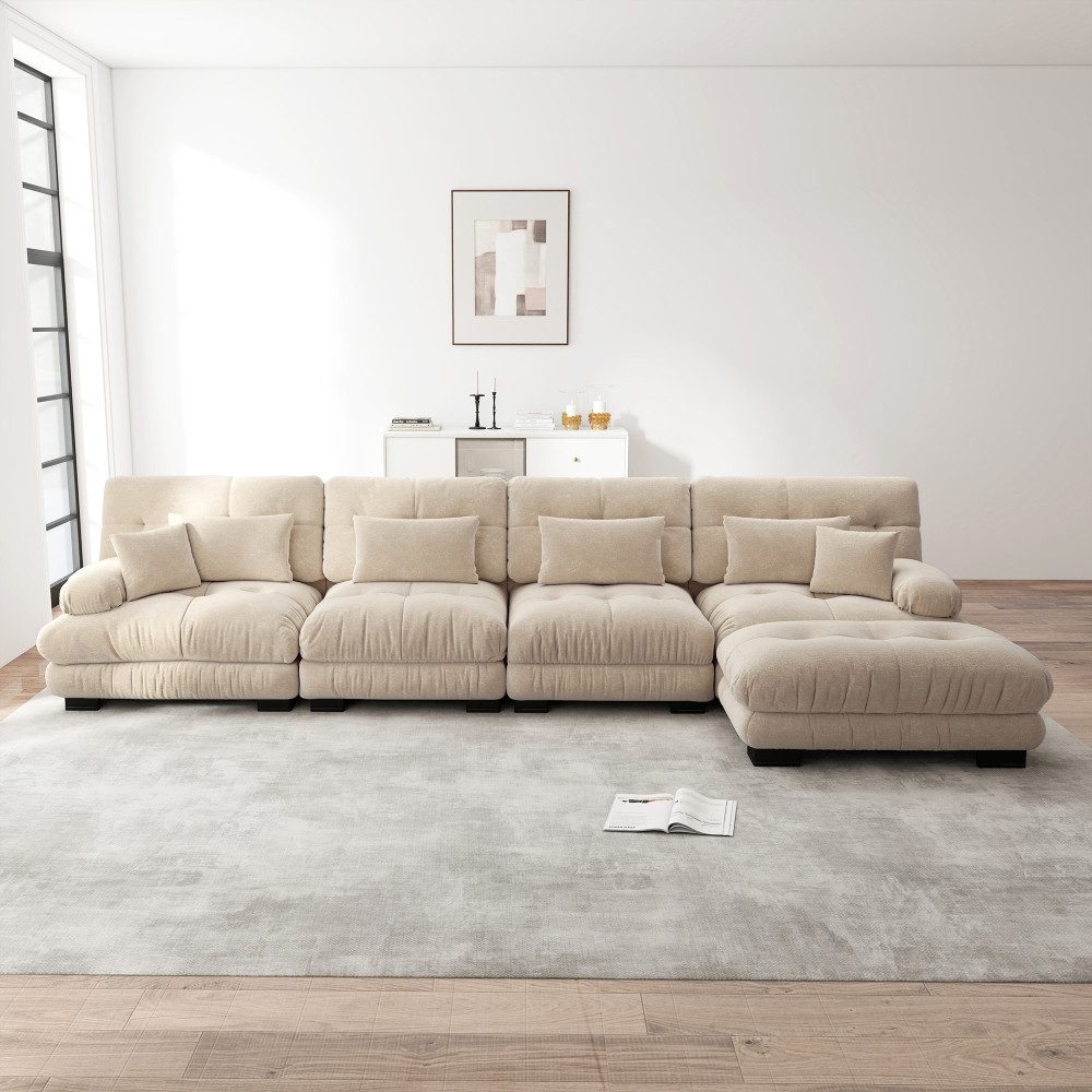 BBWL Sofa Modulares L-Ecksofa 4-Sitzer aus Chenille mit Ottoman, komfortable Cloud Couch mit Tiefensitz für Wohnzimmer