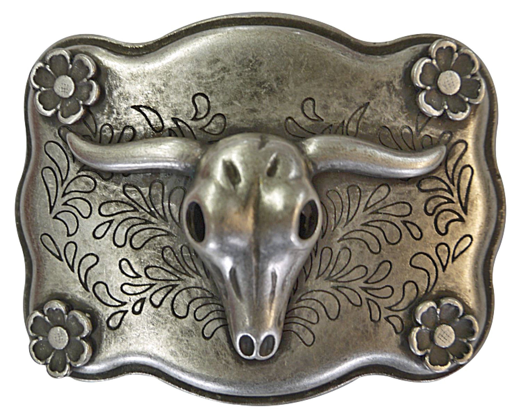 Gürtelschnalle Western cm, silber 18065 Schnalle Büffelkopf Longhorn 4 Gürtelschnalle FRONHOFER