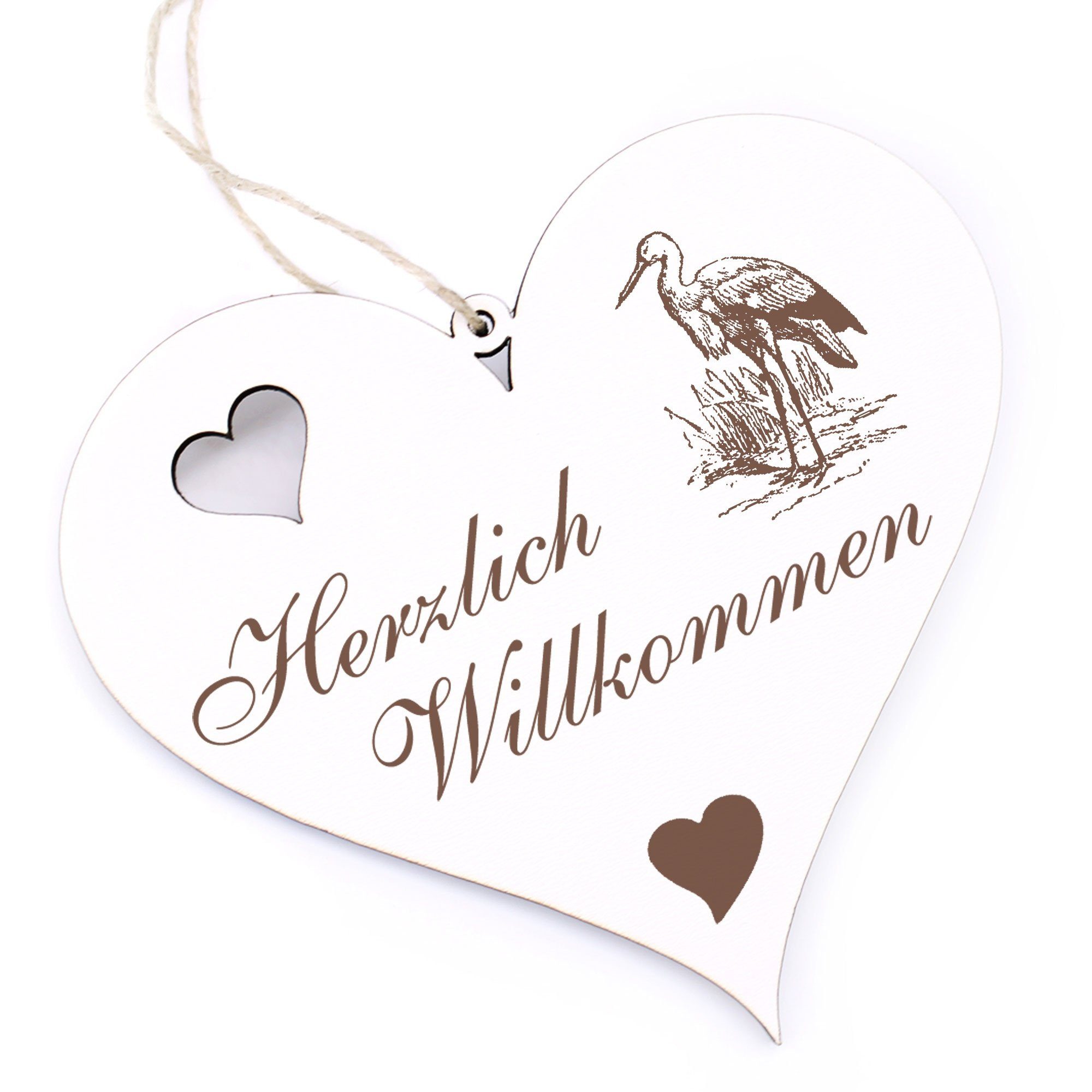 Dekolando Hängedekoration 13x12cm - Herzlich Willkommen - Storch