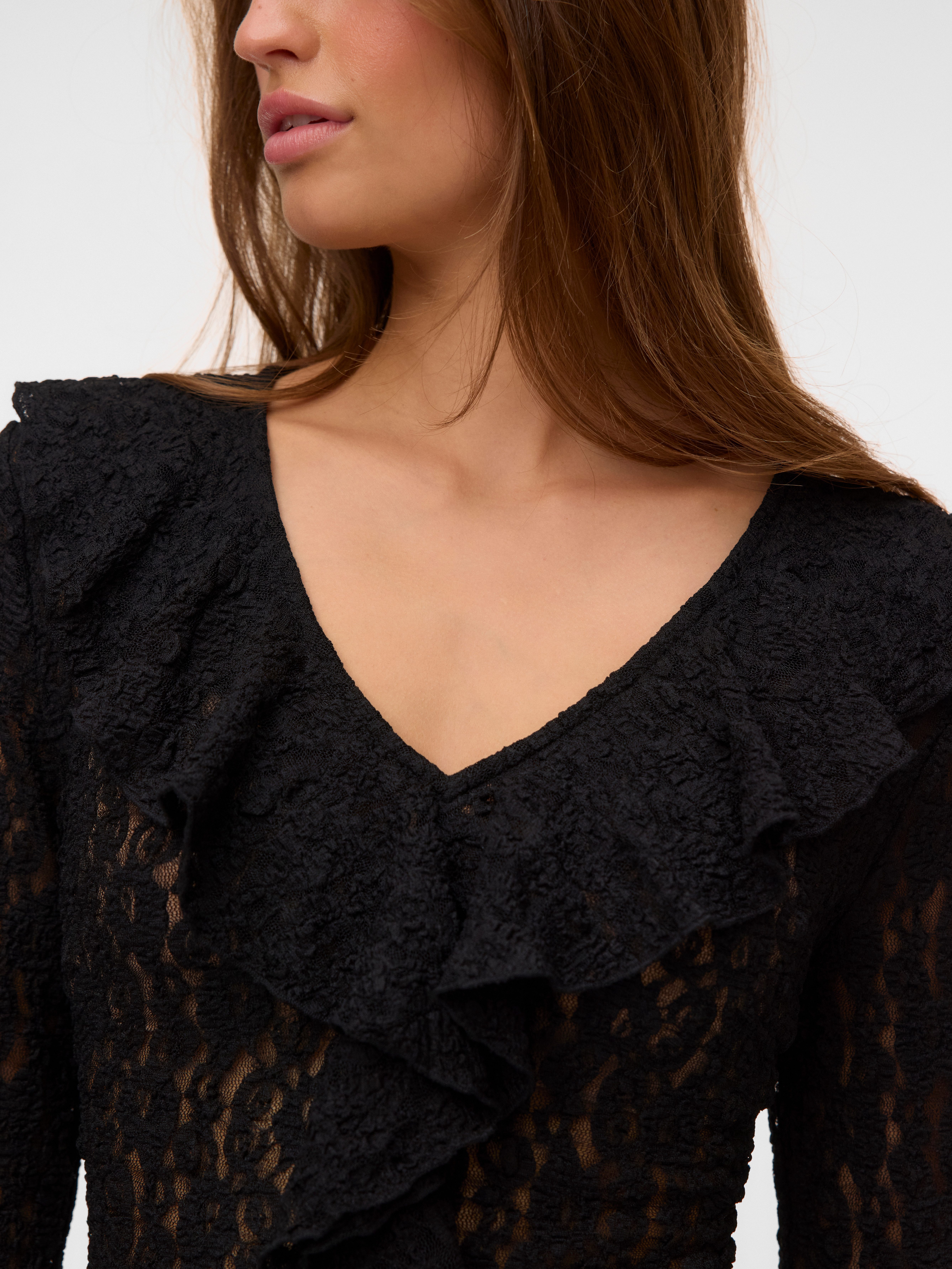 Vero Moda Langarmshirt VMFLORA FRILL LS TOP JRS NOOS Materialmix, regular fit – Bild 3 von 5