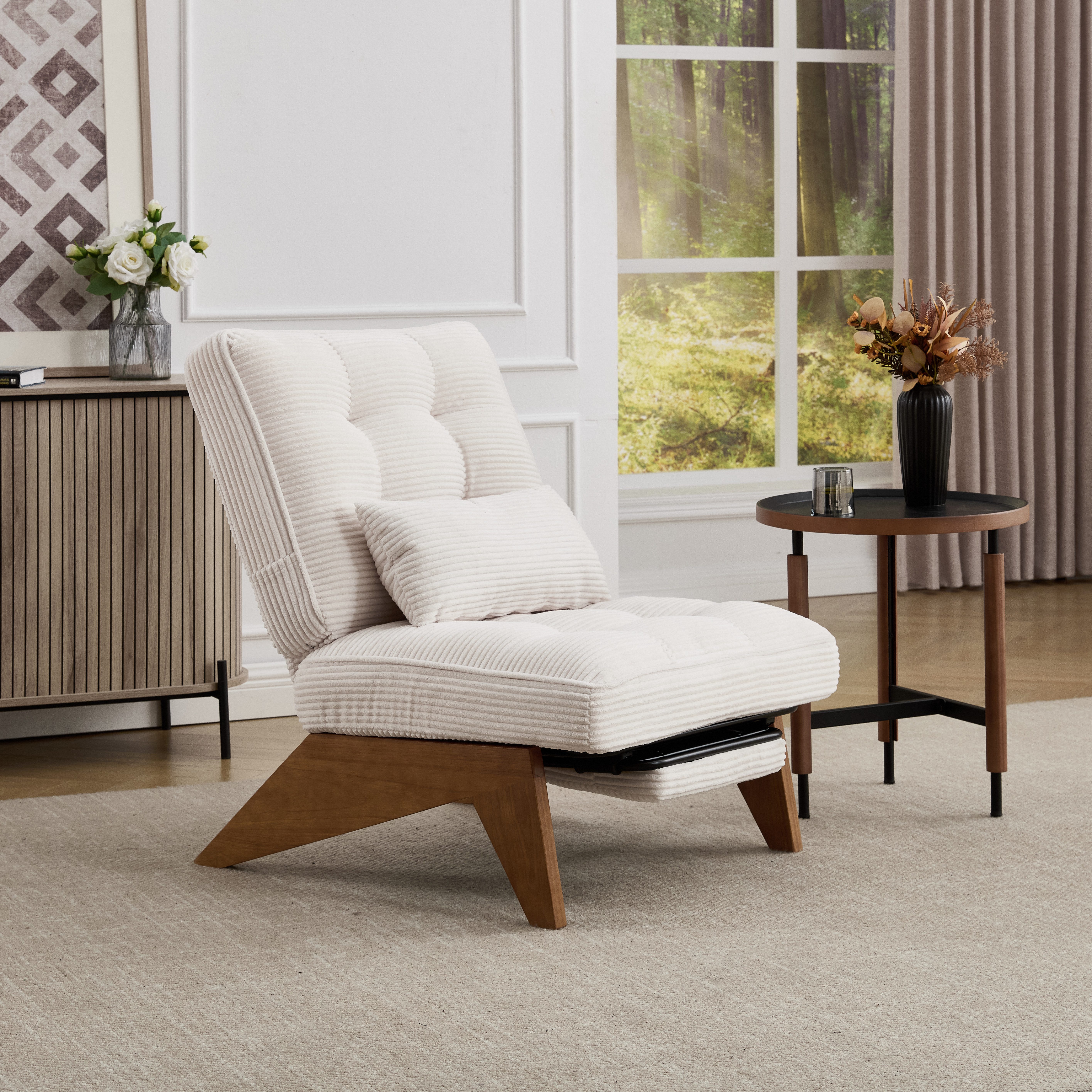 OKWISH Loungesessel Relaxsessel Polsterstuhl (aus Stoff, mit Fußstütze), mit Lendenkissen und Holzbeinen