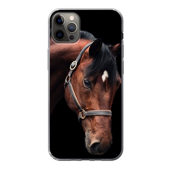 MuchoWow Handyhülle Pferd - Halfter - Braun Handyhülle Apple iPhone 12 Pro Max Smartphone-Bumper Print Handy