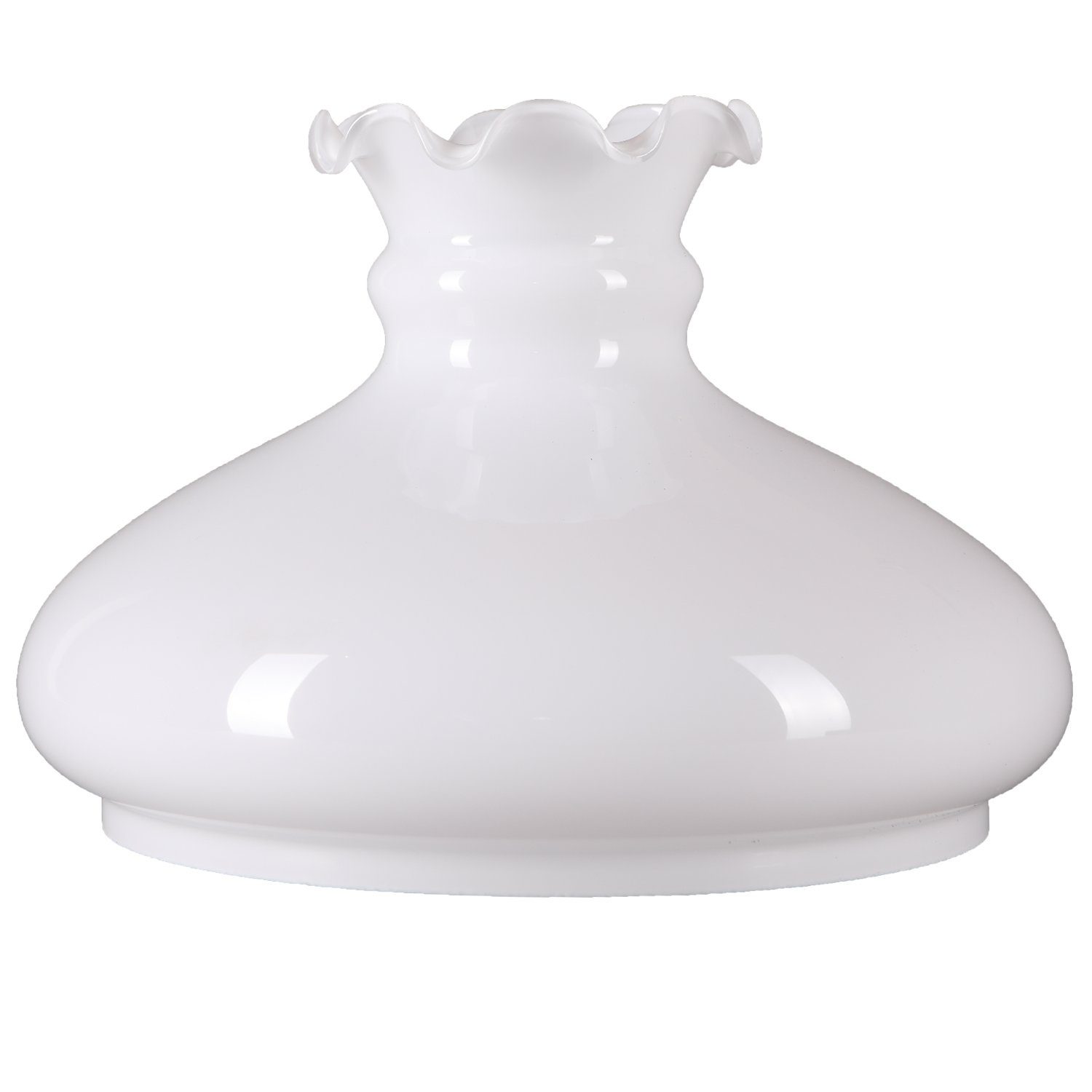 Home4Living Lampenschirm Lampenglas Petroleumglas Ersatzglas mit Rüsche weiß Ø 230mm, Rüsche