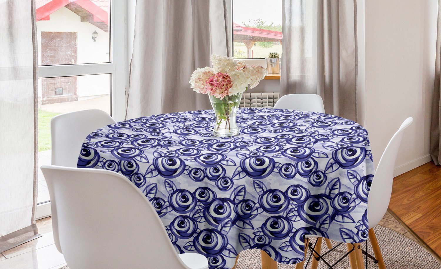 Abakuhaus Tischdecke Kreis Tischdecke Abdeckung für Esszimmer Küche Dekoration, Blume Klassische Feminine Rose