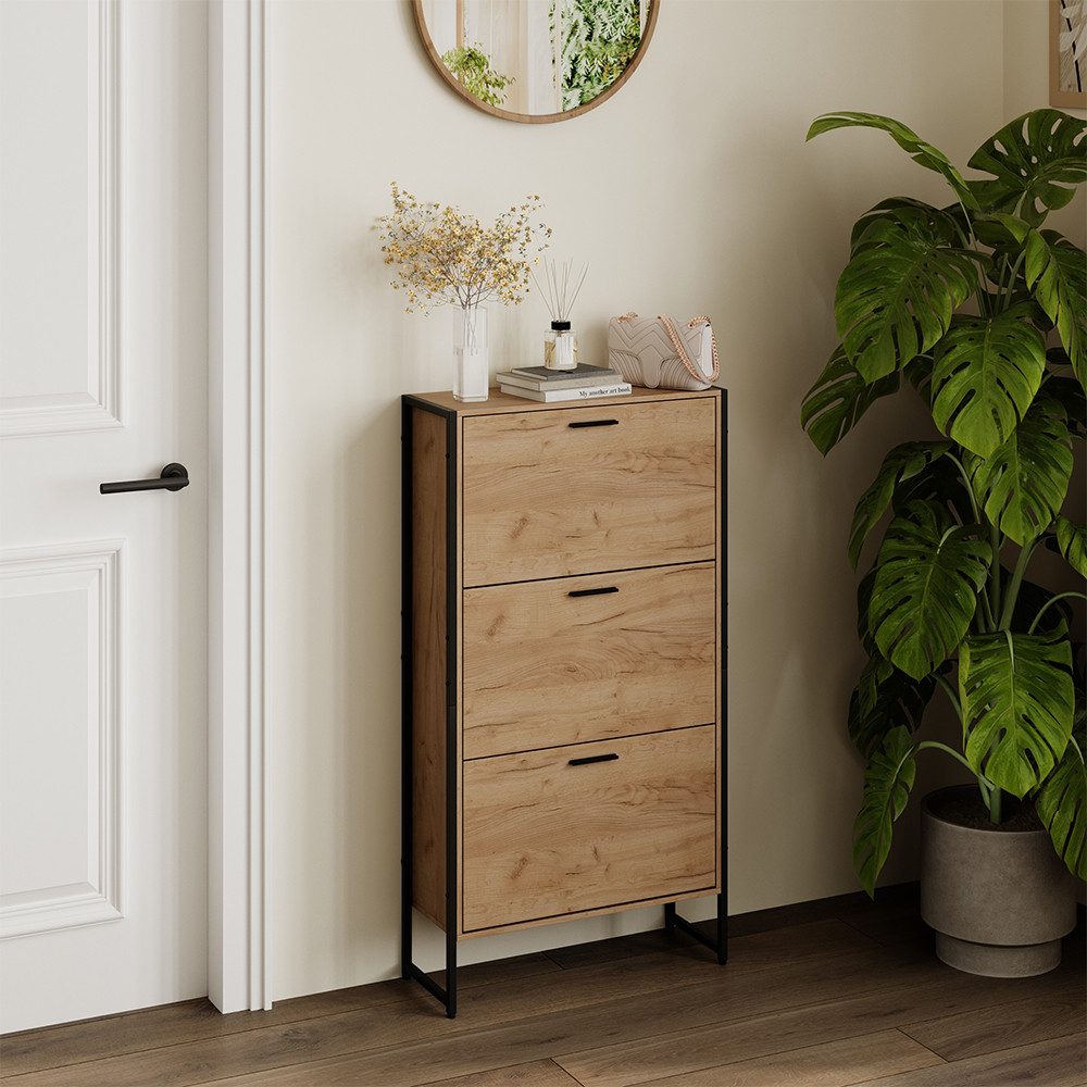 Vicco Schuhkipper Folda, Goldkraft Eiche/Schwarz/Schwarz, 63 x 119 cm mit 3 günstig online kaufen