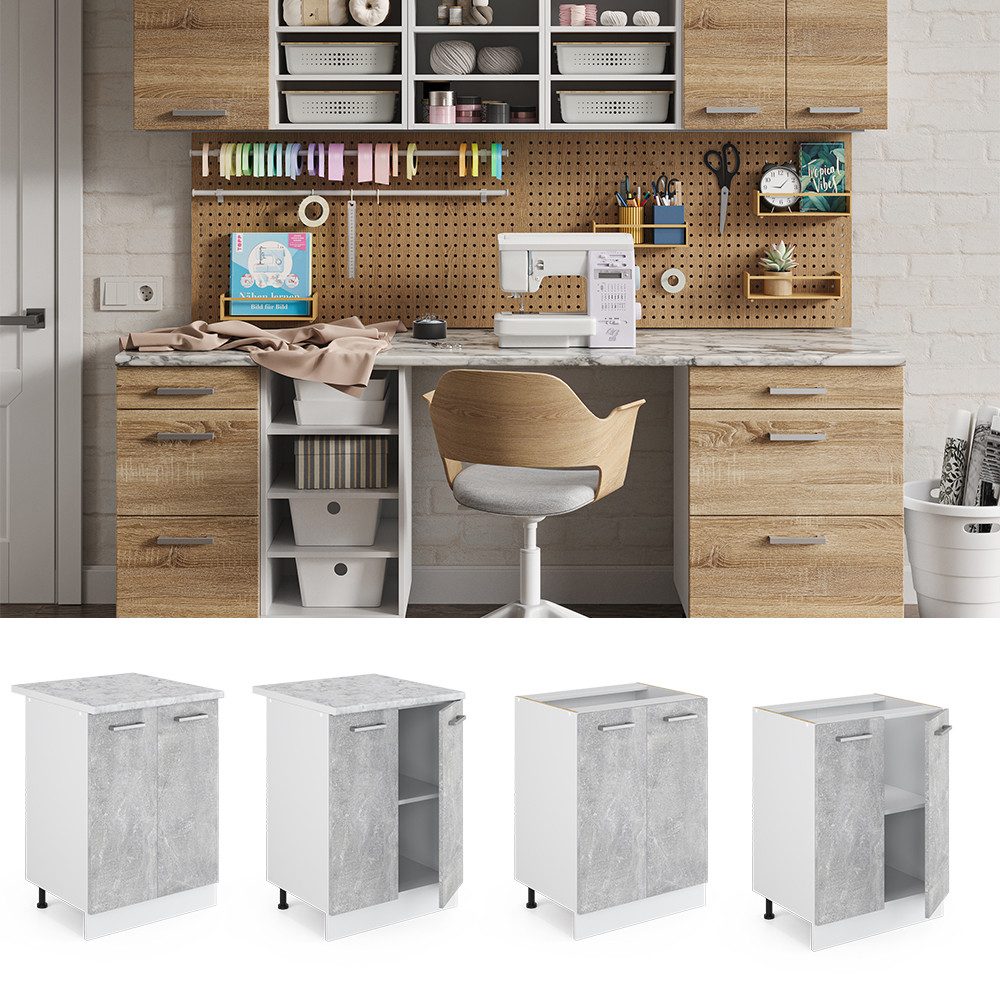 Vicco Schranksystem R-Line, Beton/Weiß, 60 cm günstig online kaufen