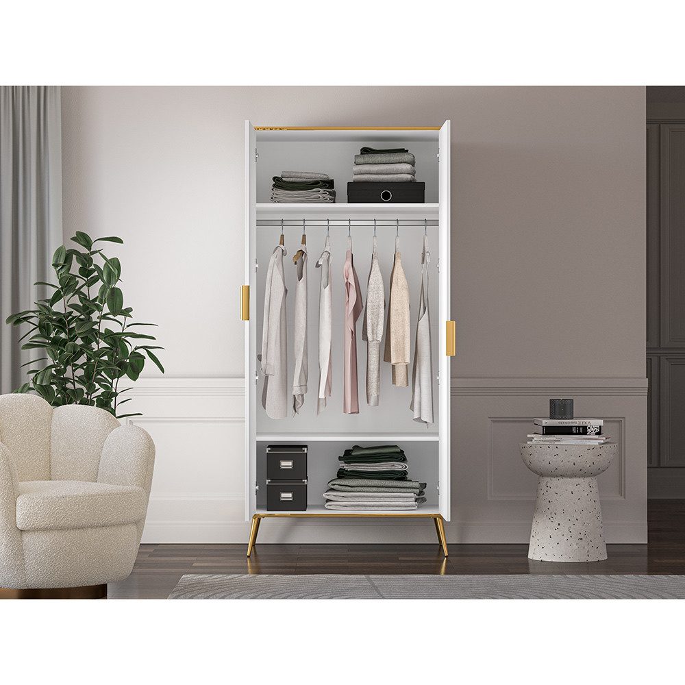 Lomadox Kleiderschrank VLORA-131 weiß mit goldfarbenen Griffen, 2-türig, B/ günstig online kaufen
