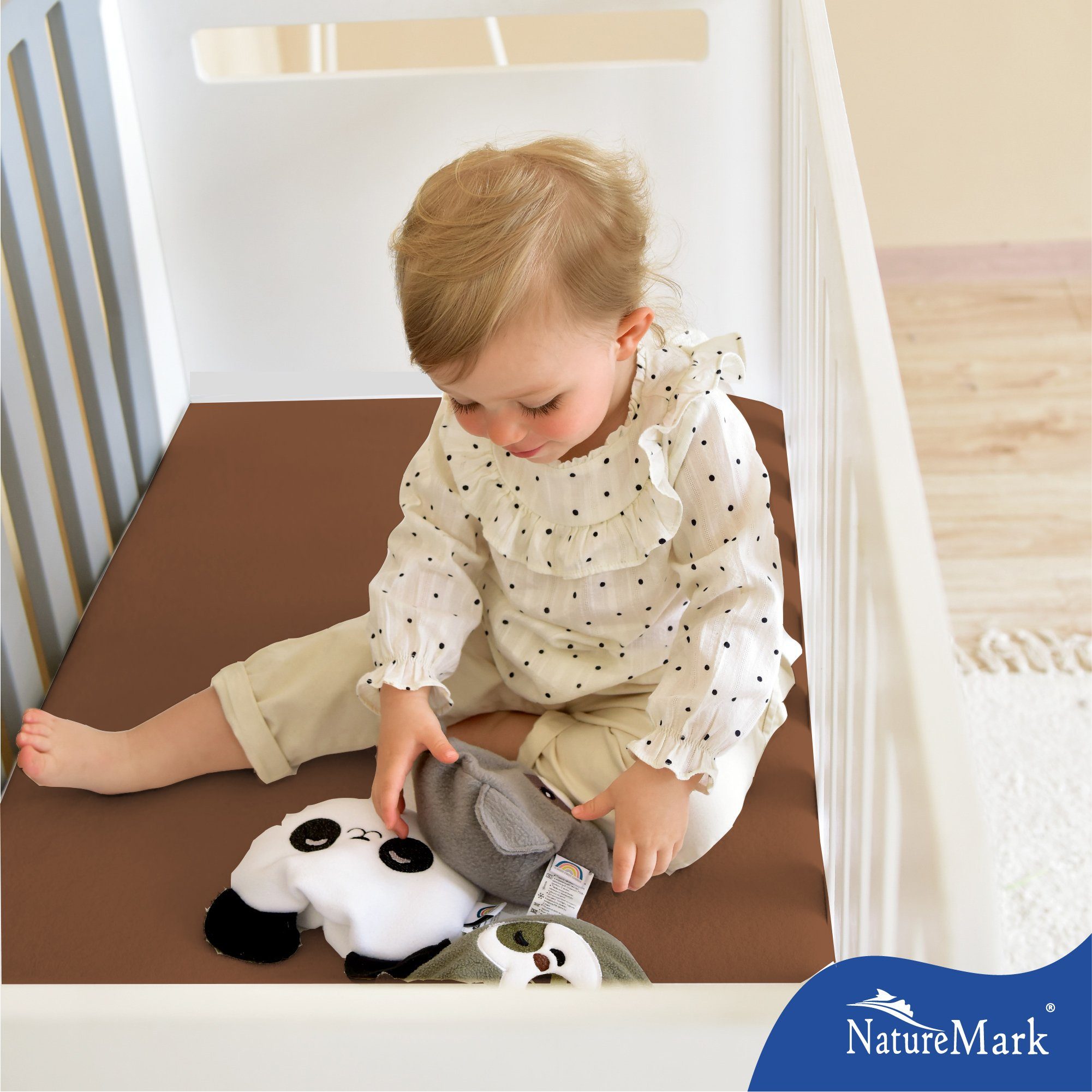 NatureMark Spannbettlaken Jersey Spannbetttuch, 100% Baumwolle, Gummizug: rundum, (2 Stück), Kinder Spannbetttuch, für Baby-/Kinderbett, 70x140 cm, Schokobraun – Bild 4 von 4