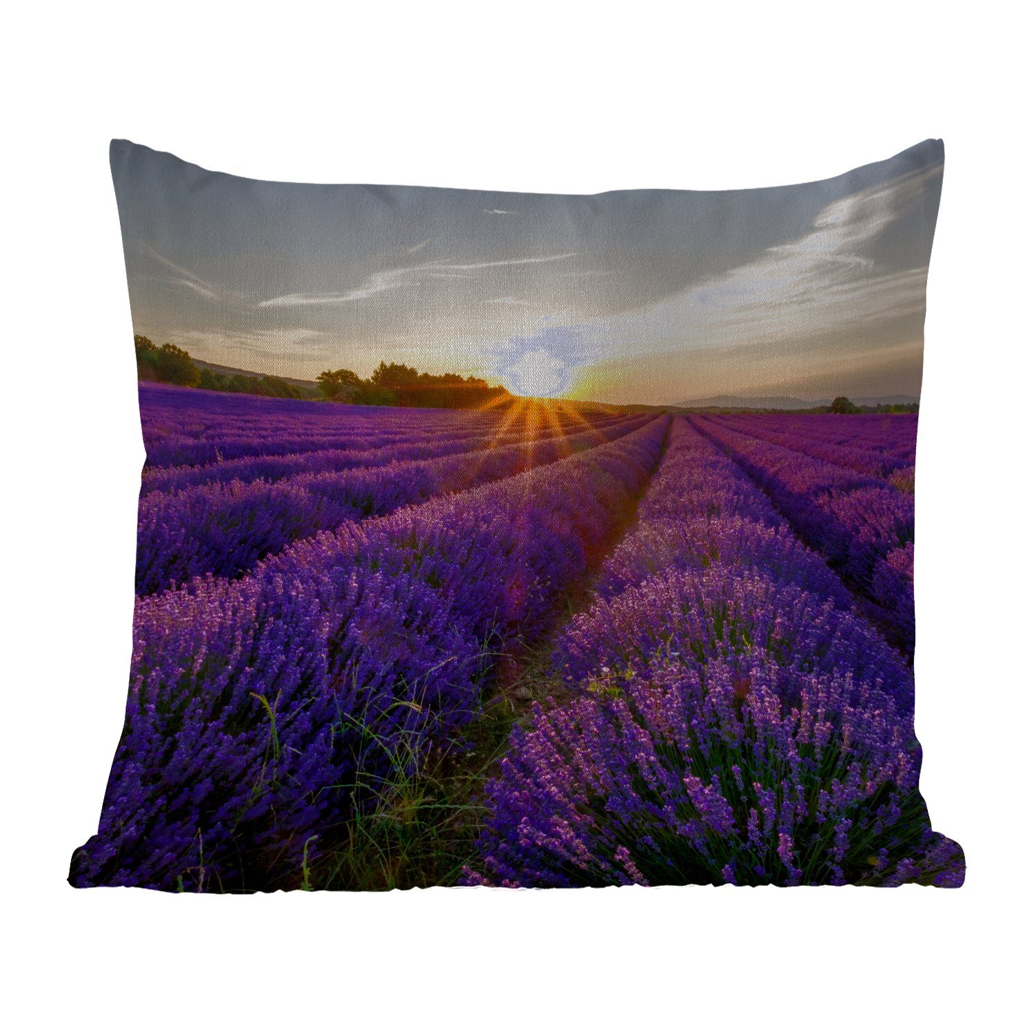 MuchoWow Dekokissen Lavendel - Blumen - Sonnenuntergang - Lila, Kissenbezüge, Kissenhülle, Dekokissen, Dekokissenbezug, Outdoor | Dekokissen