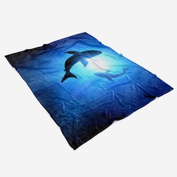 Sinus Art Handtücher Handtuch Strandhandtuch Saunatuch Kuscheldecke mit Tiermotiv Hai unter Wasser, Baumwolle-Polyester-Mix (1-St), Handtuch