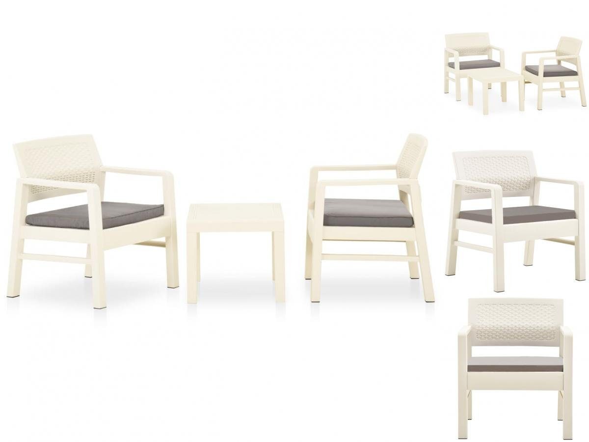 Garten Garten-Essgruppe Set vidaXL Lounge mit Kunststoff Sitzgruppe Set 3-tlg Weiß Lo Auflagen