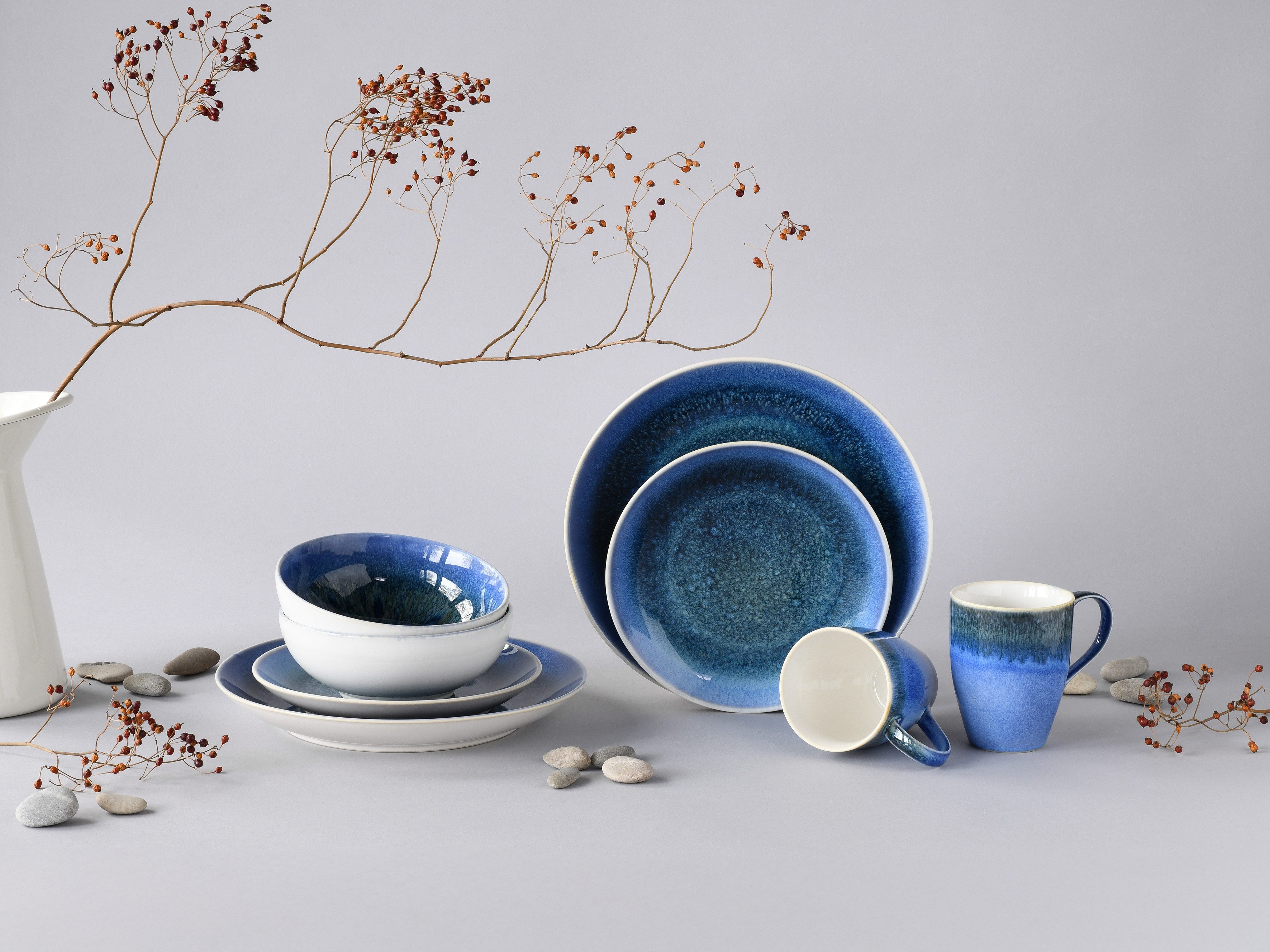 CreaTable Kombiservice Caldera (8-tlg), 2 Personen, Steinzeug, irisierende Glasur