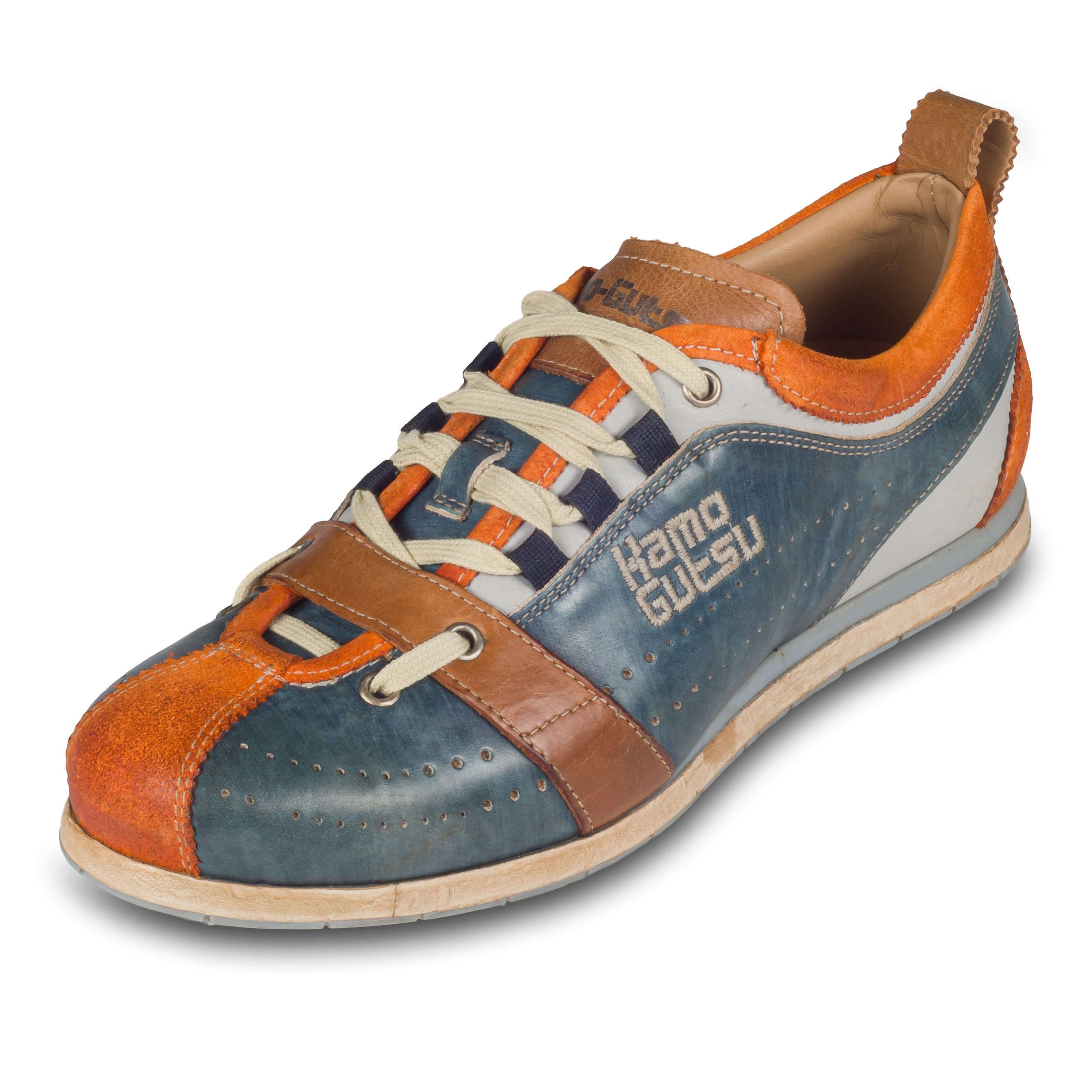 Kamo-Gutsu Herren Sneaker Leder blau/orange, stone-washed (TIFO-017 arancio navy) Sneaker Handgefertigt in Italien