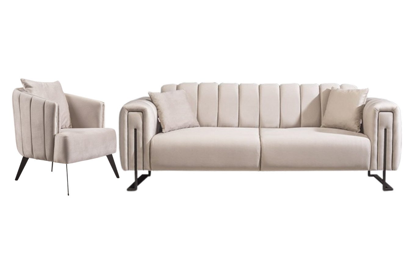 Villa Möbel Polstergarnitur Bianca, (Sofa Set, Set besteht aus: 2 Sitzer+Sessel), mit Relax-/Bettfunktion durch umklappbare Rückenlehne