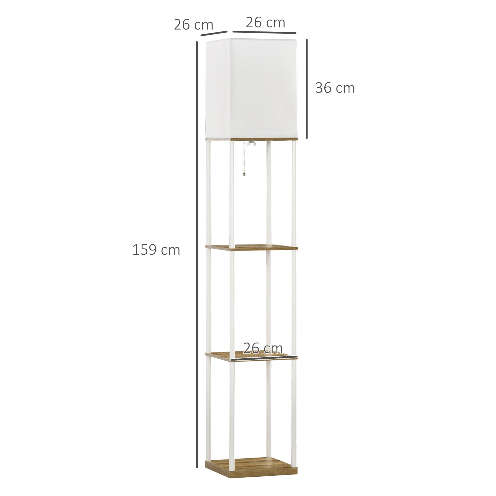 HOMCOM Stehlampe Stehleuchte Standleuchte mit Regal, E27 Fassung, exkl. Glühbirne, Leuchtmittel wechselbar, für Wohnzimmer, Weiß – Bild 3 von 5