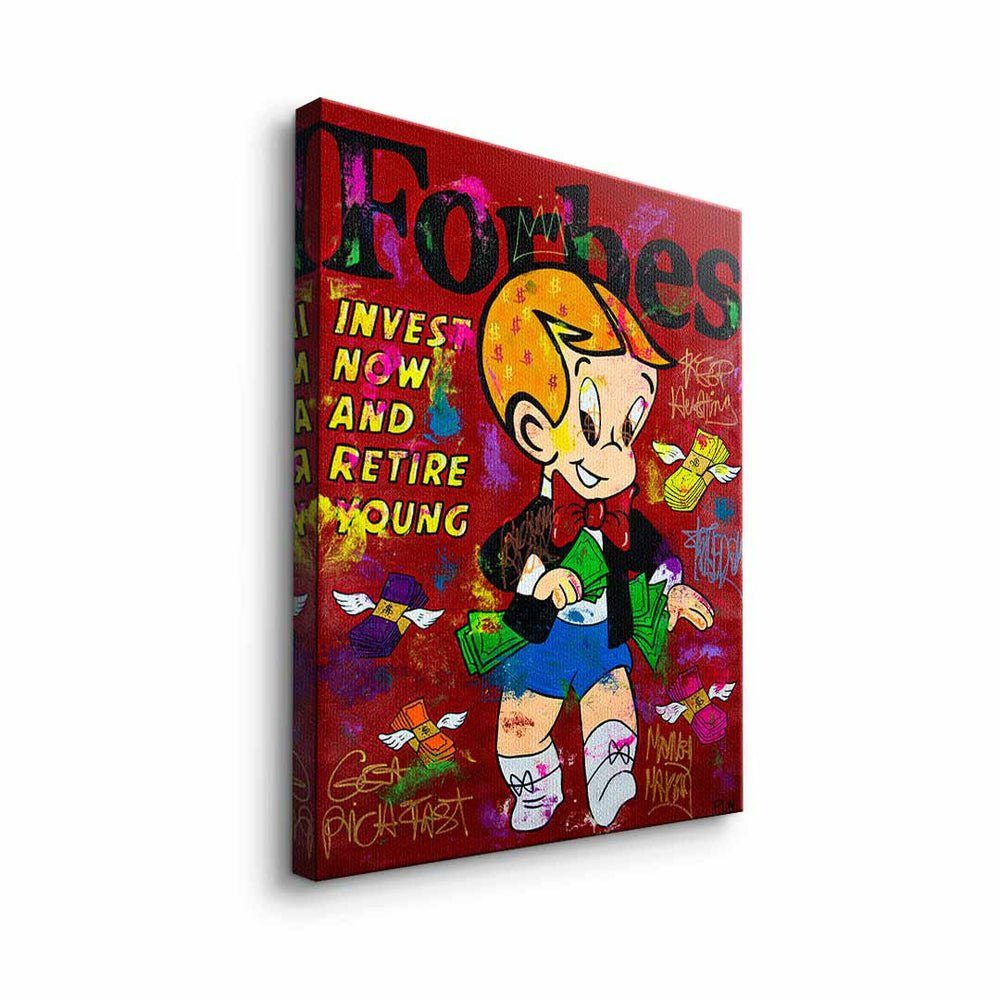 comic Leinwandbild, Rich mit Rahmen Forbes retire Leinwandbild rot silberner young DOTCOMCANVAS® Richie Motivation