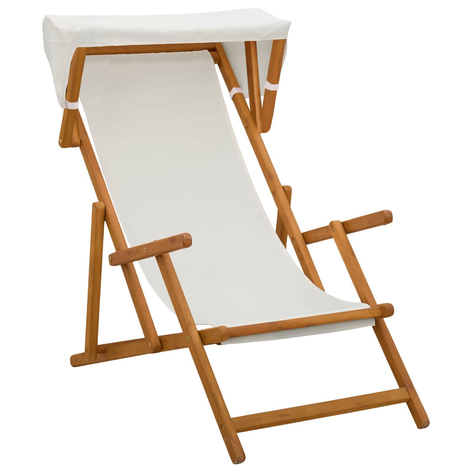 vidaXL Gartenliege Liegestuhl 3 Position Massives Eukalyptus Holz Creme, 1 St.