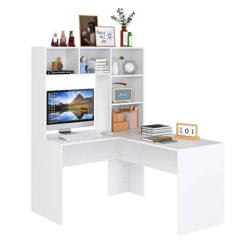 Homfa Schreibtisch »weiß« (Computertisch Eckschreibtisch), mit Regalen, L-förmig, Modern