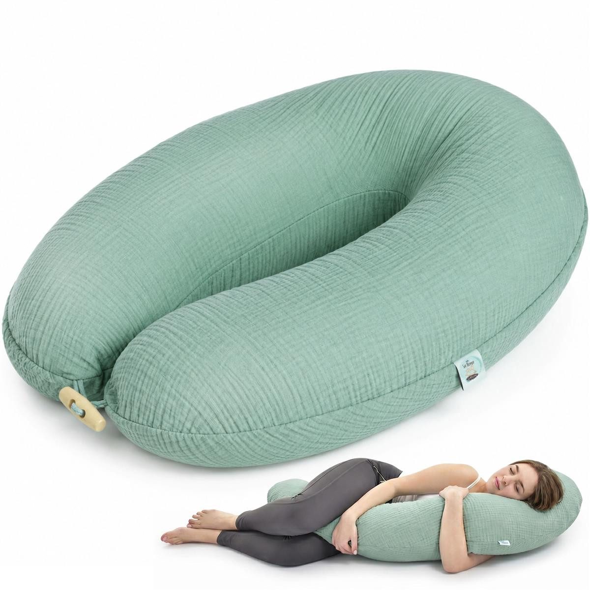 SEI Design Stillkissen Kapok-Füllung XXL 190x35 cm, Musselinbezug Bio-Baumwolle, ergonomisch, Schwangerschaftskissen mit Bezug, Seitenschläferkissen mit Kapok-Füllung, 100% Naturkissen, Musselin-Bezug aus Bio-Baumwolle