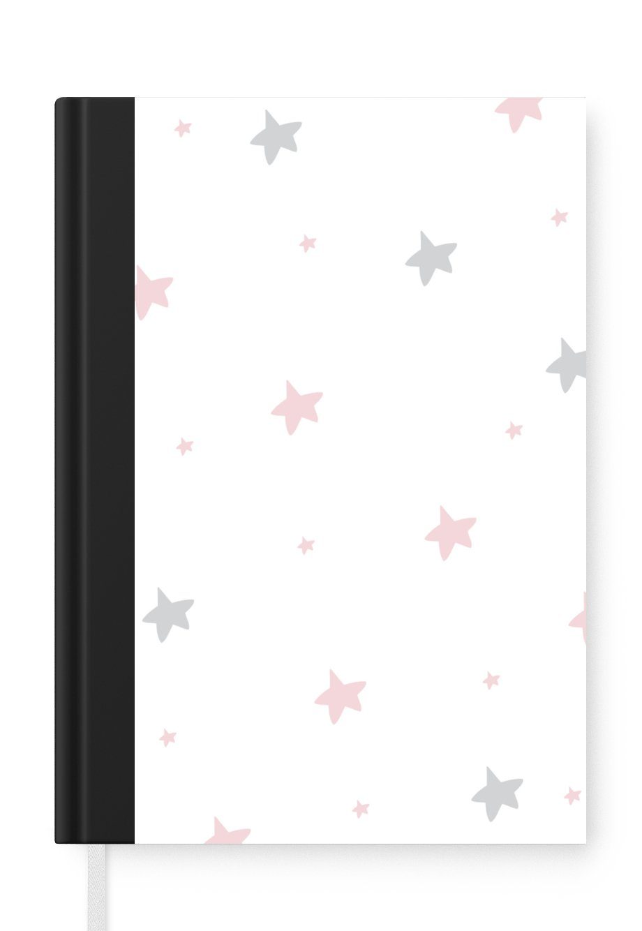MuchoWow Notizbuch Illustration mit einem Muster aus rosa und grauen Sternen auf einem, Journal, Merkzettel, Tagebuch, Notizheft, A5, 98 Seiten, Haushaltsbuch