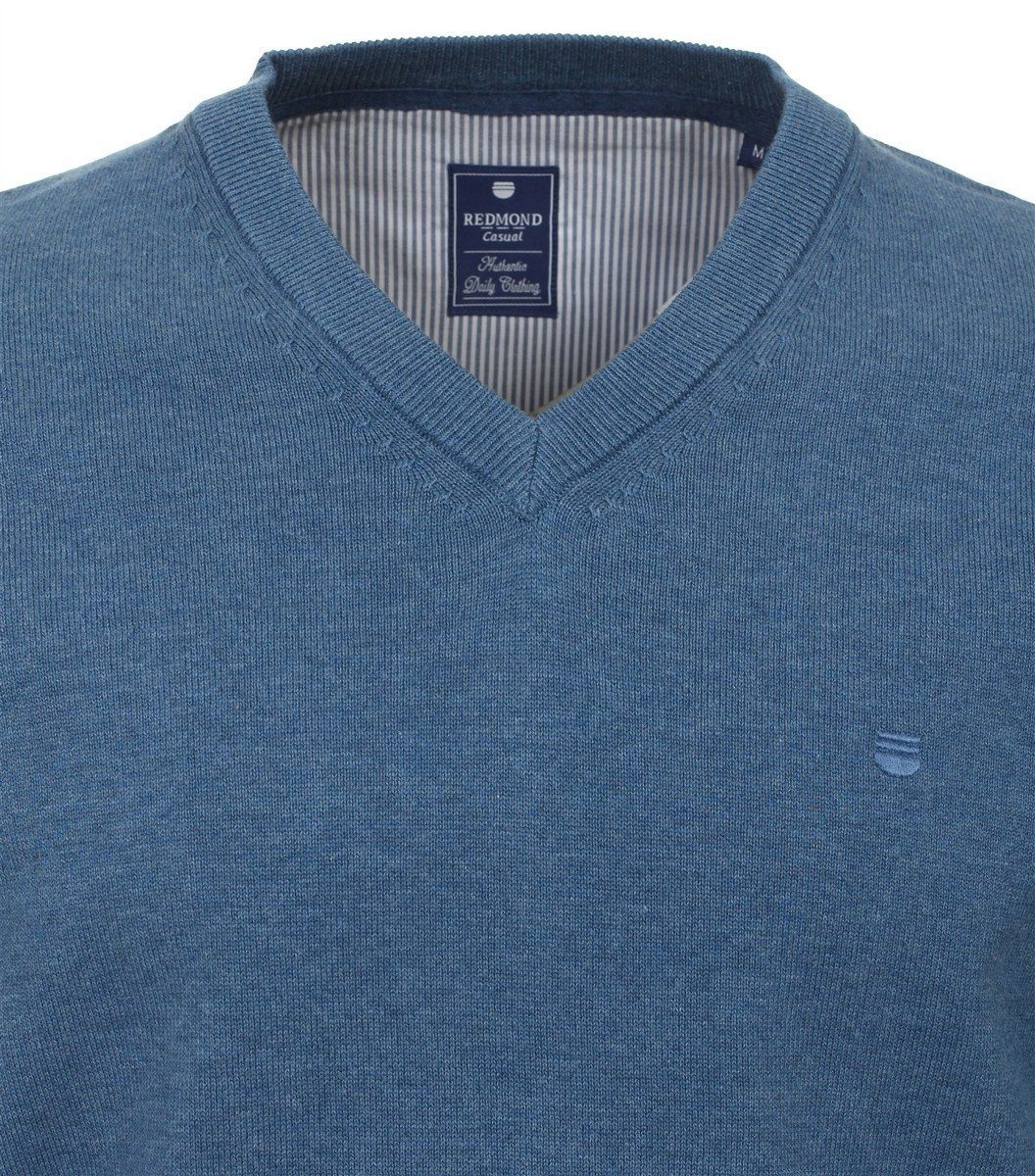 Redmond V-Ausschnitt-Pullover REDMOND Casual Herren Pullover Langarm V-Neck Comfort Mittelblau