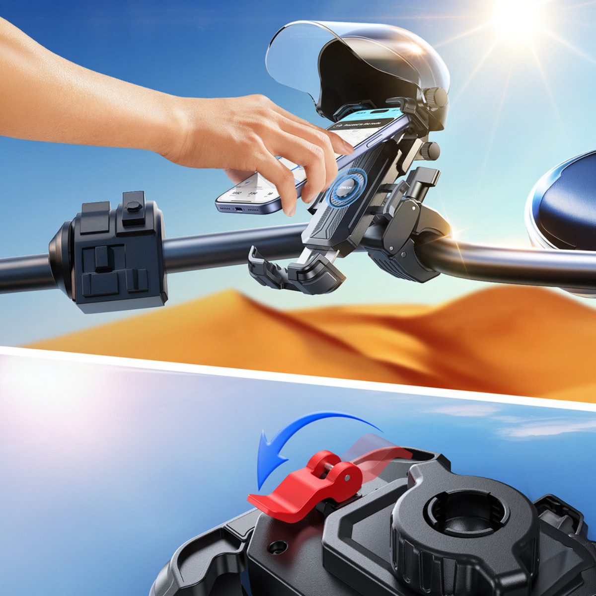 JOYROOM Handy-Halterung JR-ZS526, (bis 7 Zoll, Einzelhalterung für Smartphone am Fahrrad, Sonnenblende mit Einhandbedienung und sicherer Verriegelung) – Bild 5 von 5
