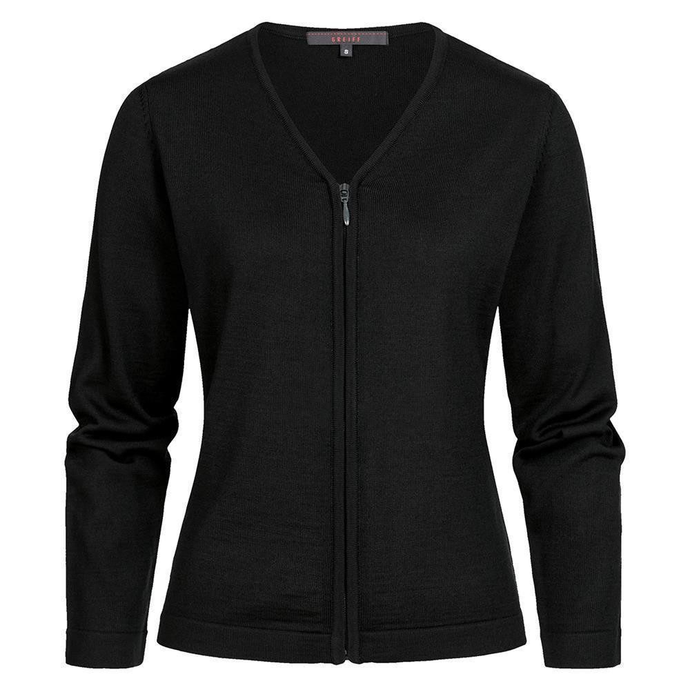 GREIFF Strickjacke Greiff STRICK Damen Strickjacke V-Neck Reißverschluss Schwarz