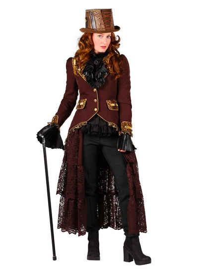 thetru Kostüm »Steampunk Jacke Imperial Lady«, Elegantes, rotbraunes Jackett mit Leoparden-Applikationen