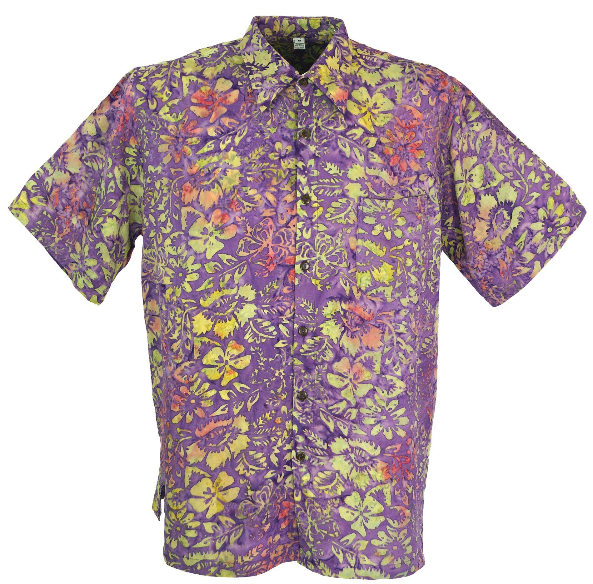 Guru-Shop Hemd & Shirt Hippiehemd, Hawaiihemd, Batik Hemd - flieder/gelb Hippie, Ethno Style, alternative Bekleidung