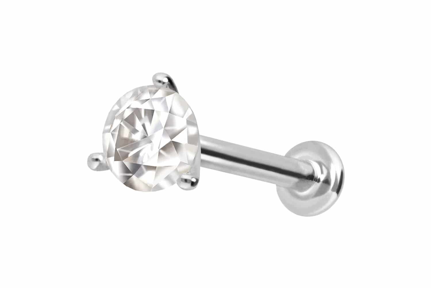 Piercing-Set 14 Karat Gold Labret mit Push Fit MOISSANIT