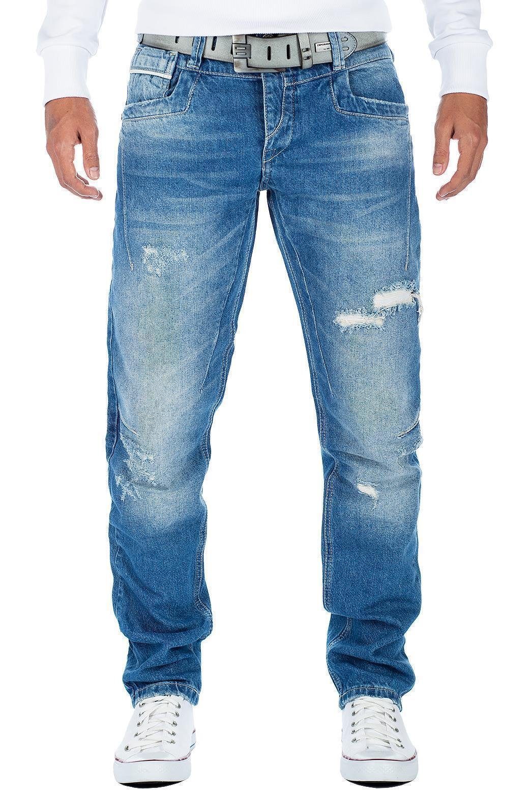 Cipo & Baxx Bikerjeans Herren Hose BA-CDB104 Blau mit Destroyed Effekten günstig online kaufen