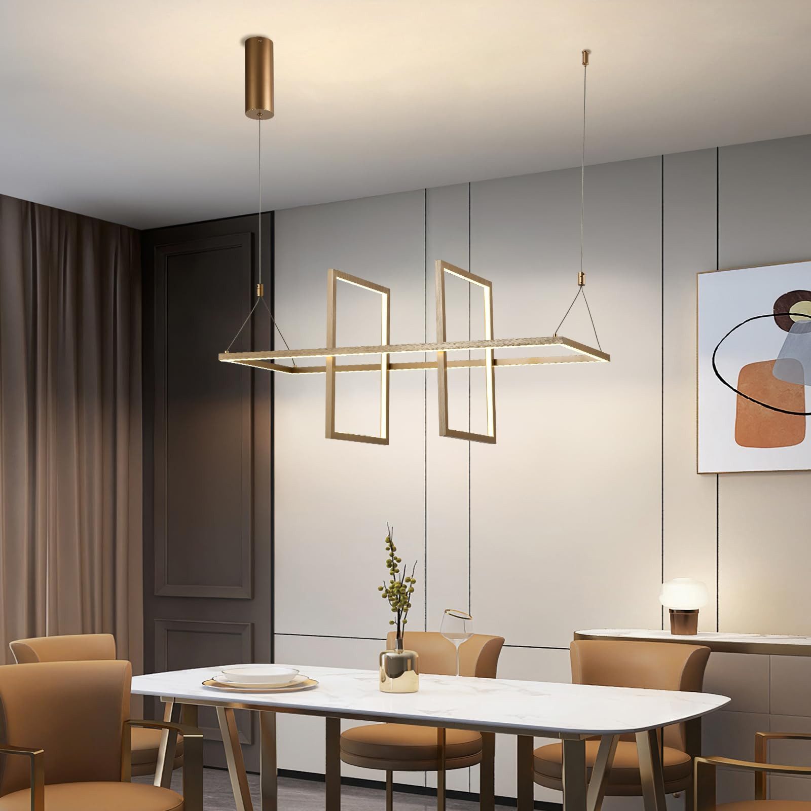 LQWELL LED Pendelleuchte Modern Pendelleuchte Hängeleuchte LED Innenbeleuchtung, LED fest integriert, Warmweißes Licht, 3000 K, Metall Kronleuchter Deckenlampe Wohnraumbeleuchtung, 50W, für Küche Wohnzimmer Schlafzimmer Esszimmer Cafés