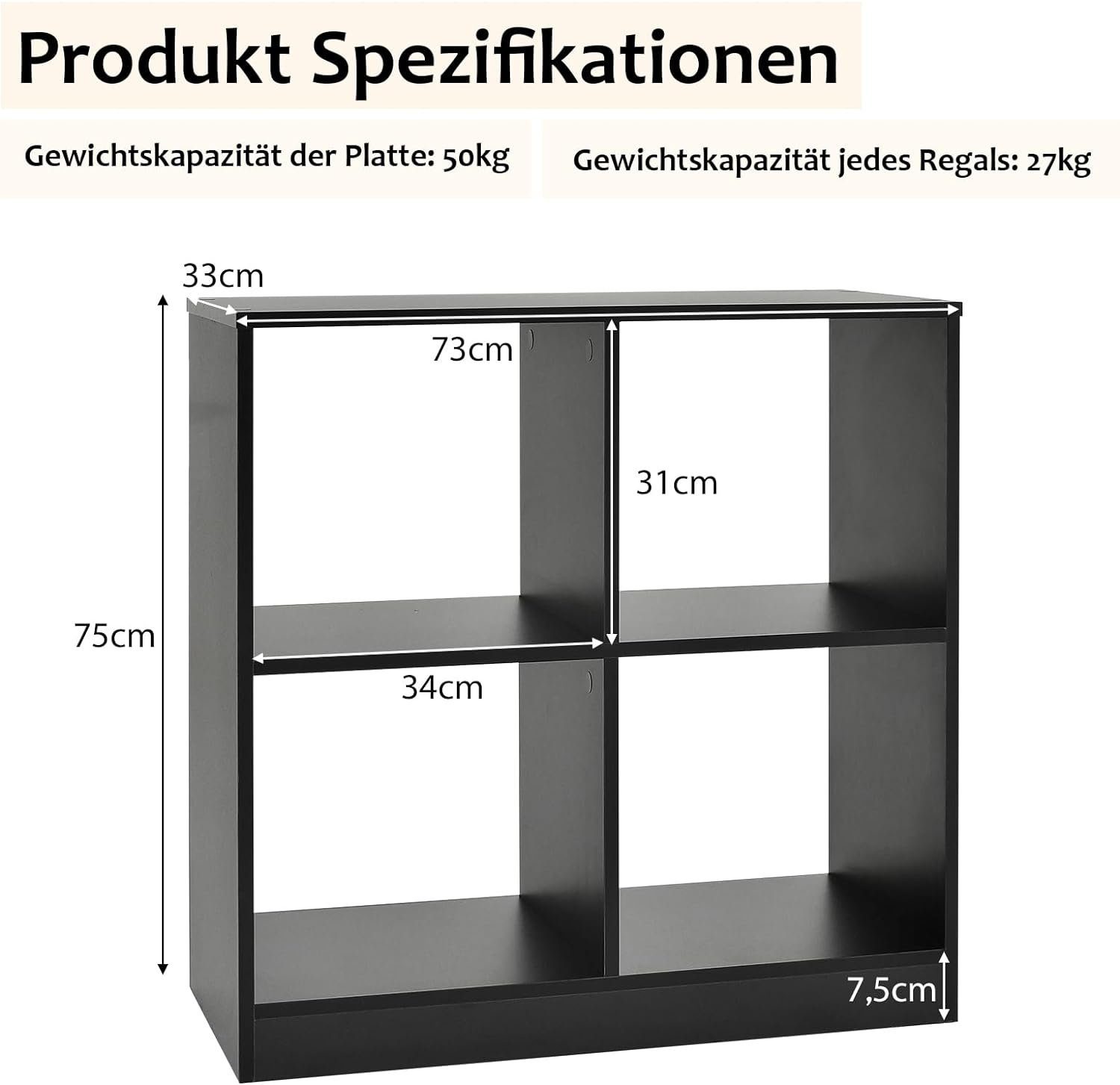 KOMFOTTEU mit schwarz Aufbewahrungsschrank, Bücherregal 4 Würfelfächern