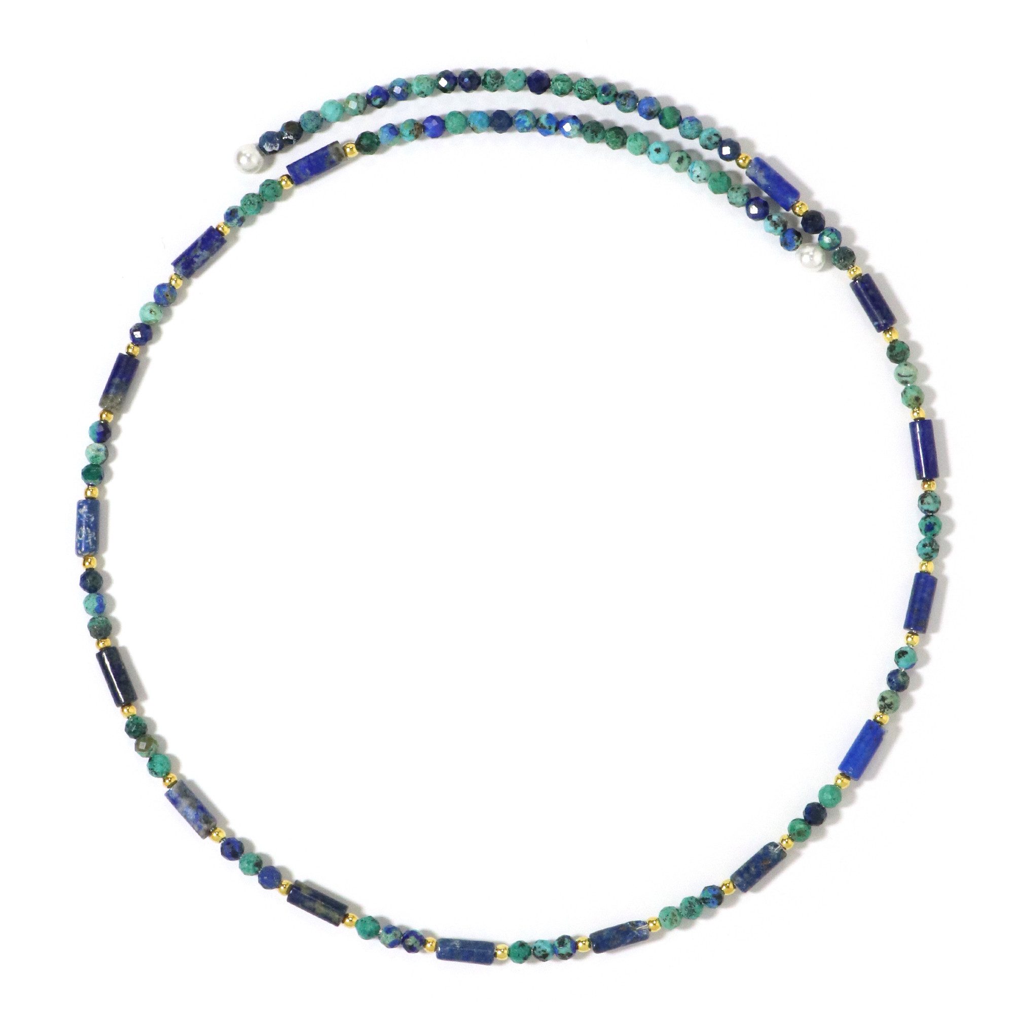 Cavill Halsreif Lapislazuli & Azurit Edelstein-Collier 32,02 ct mit Perlen (1-tlg)