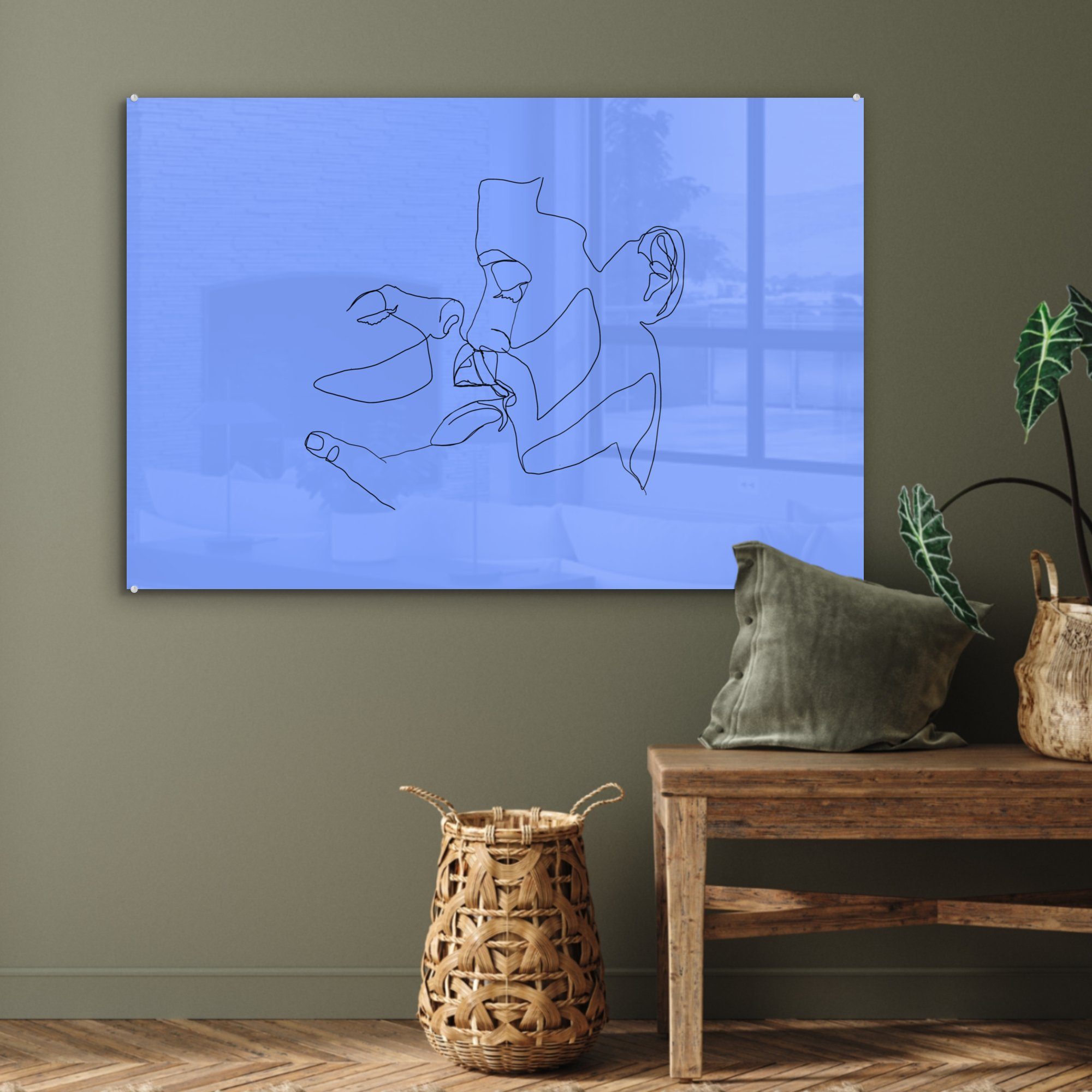 Blau, Schlafzimmer MuchoWow Linienkunst Paar & Acrylglasbilder - Acrylglasbild St), Wohnzimmer - (1