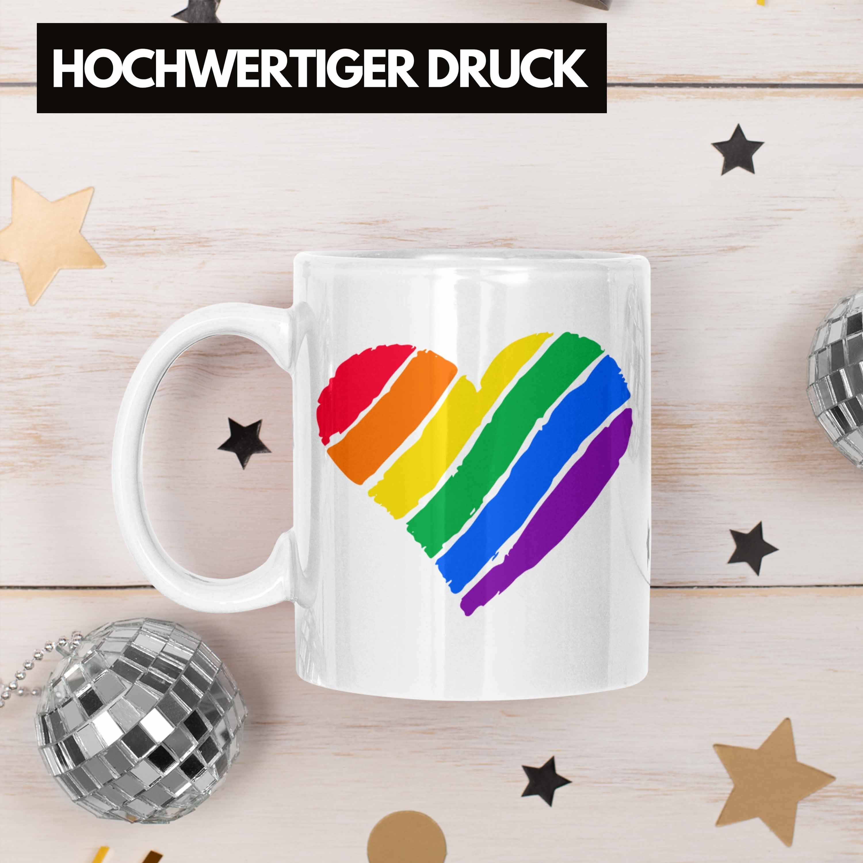 Trendation Herz Tasse - Geschenk Schwule Regenbogen Pride LGBT Transgender Grafik Weiss Trendation Lesben Tasse