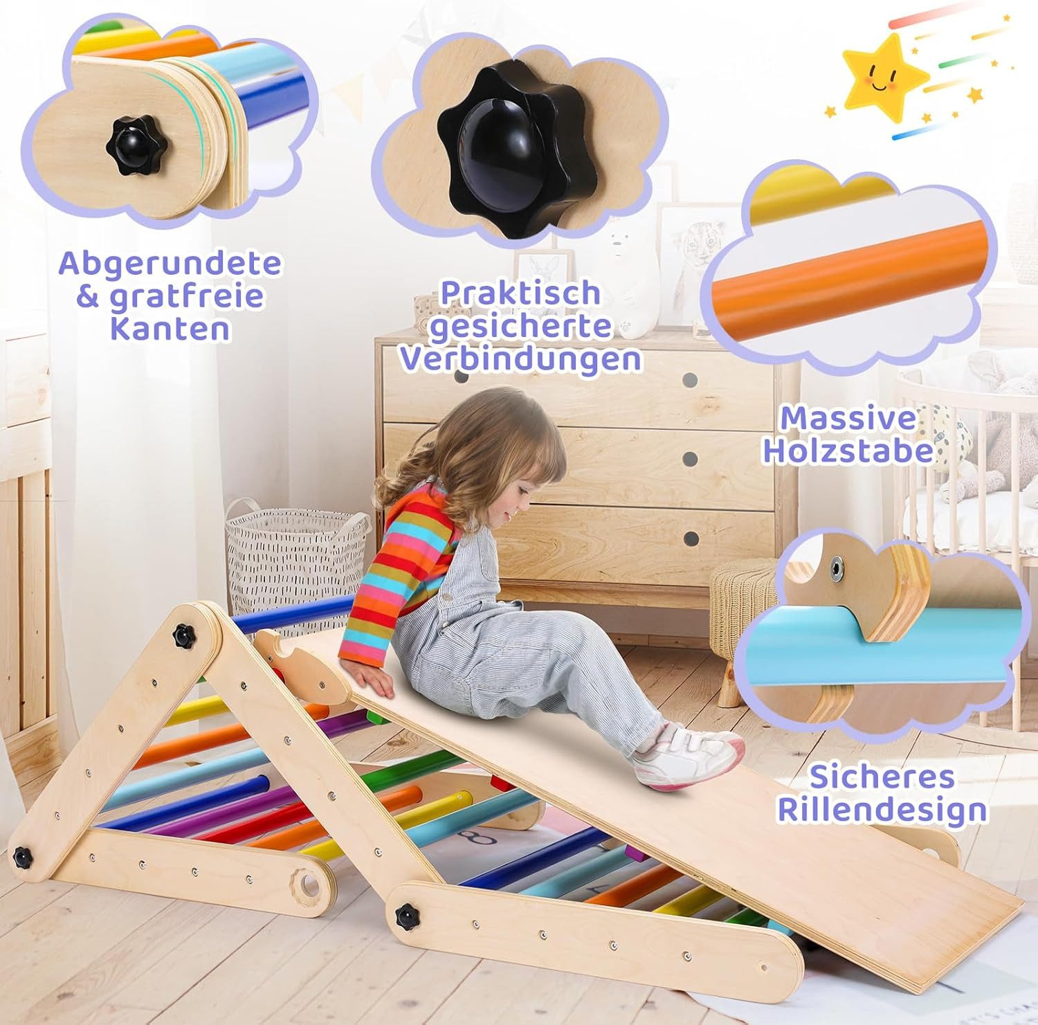 TLGREEN Klettergerüst Kletterdreieck mit Rutsche, multifunktionaler günstig online kaufen