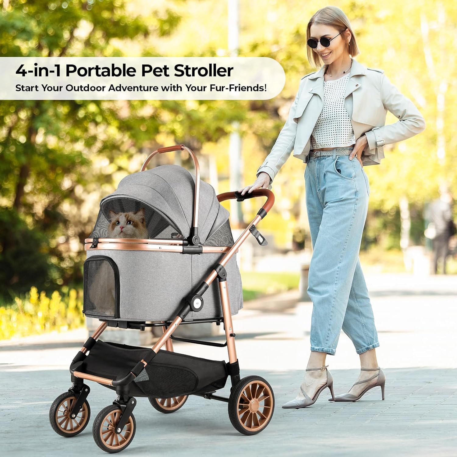 TLGREEN Hundebuggy 4-in-1 Großer Hundewagen, (Faltbar, 360° Gummiräder mit Schwingungsdämpfung), Katzenwagen