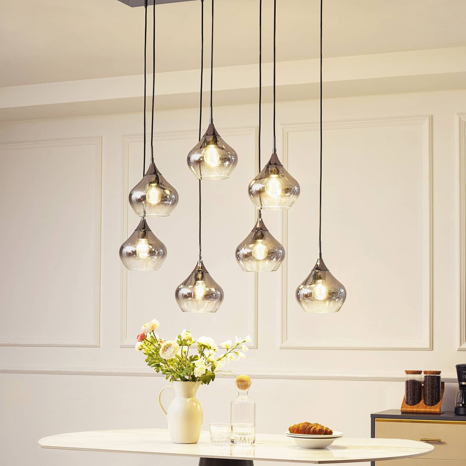 Lucande Hängeleuchte Jarven, Glas Alu IP20, 7 x 15 W LED
