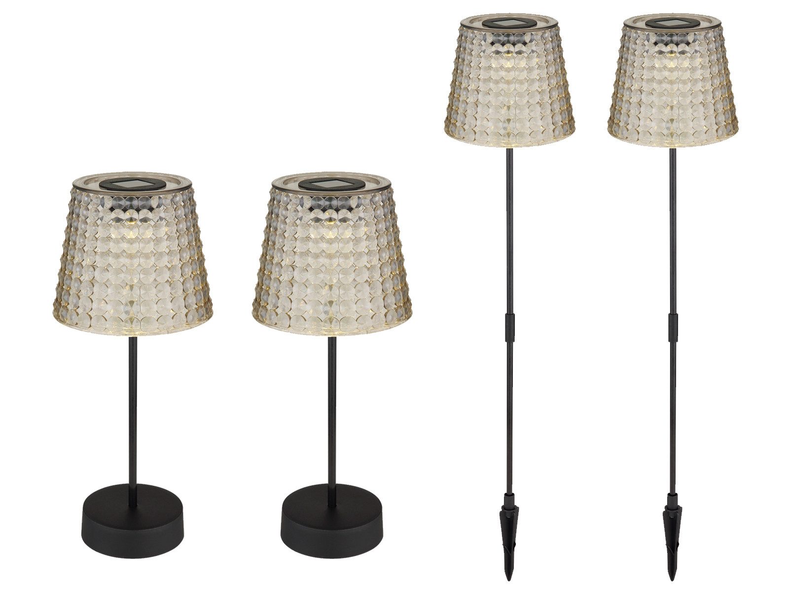 GLOBO LIGHTING LED Solarleuchte, LED fest integriert, warmweiß, 2 x 2er Set Tischlampen & Erdspieß-lampen Solar-licht Garten & Balkon