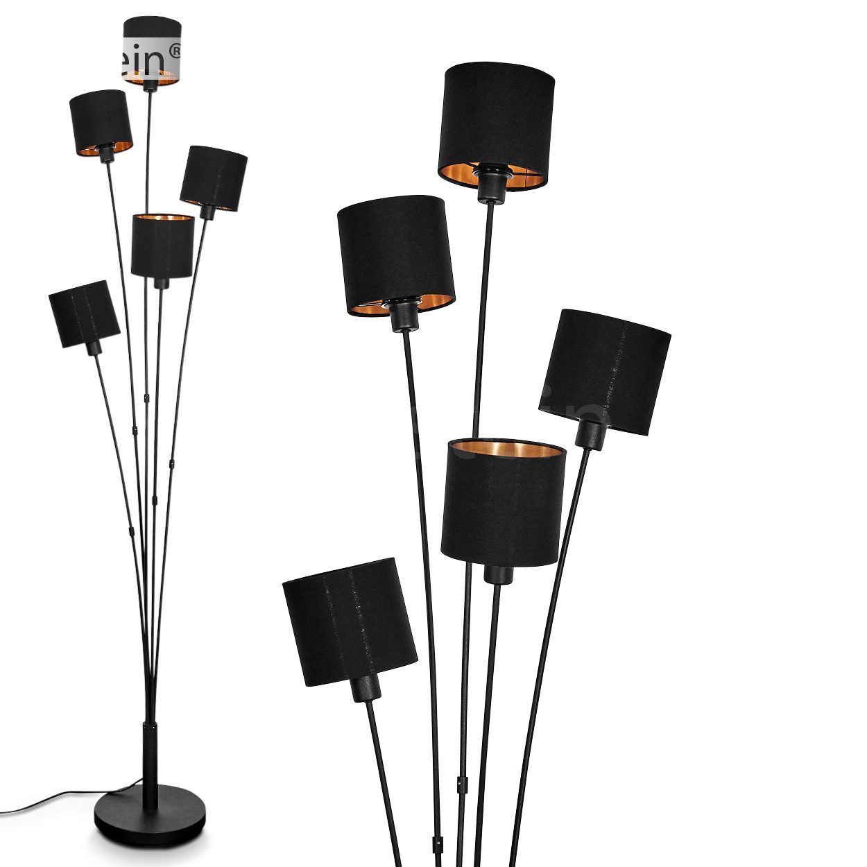 Stehlampe »Costa« Bodenlampe, Metall, Schwarz, Stoffschirme, Schwarz/Goldfarben