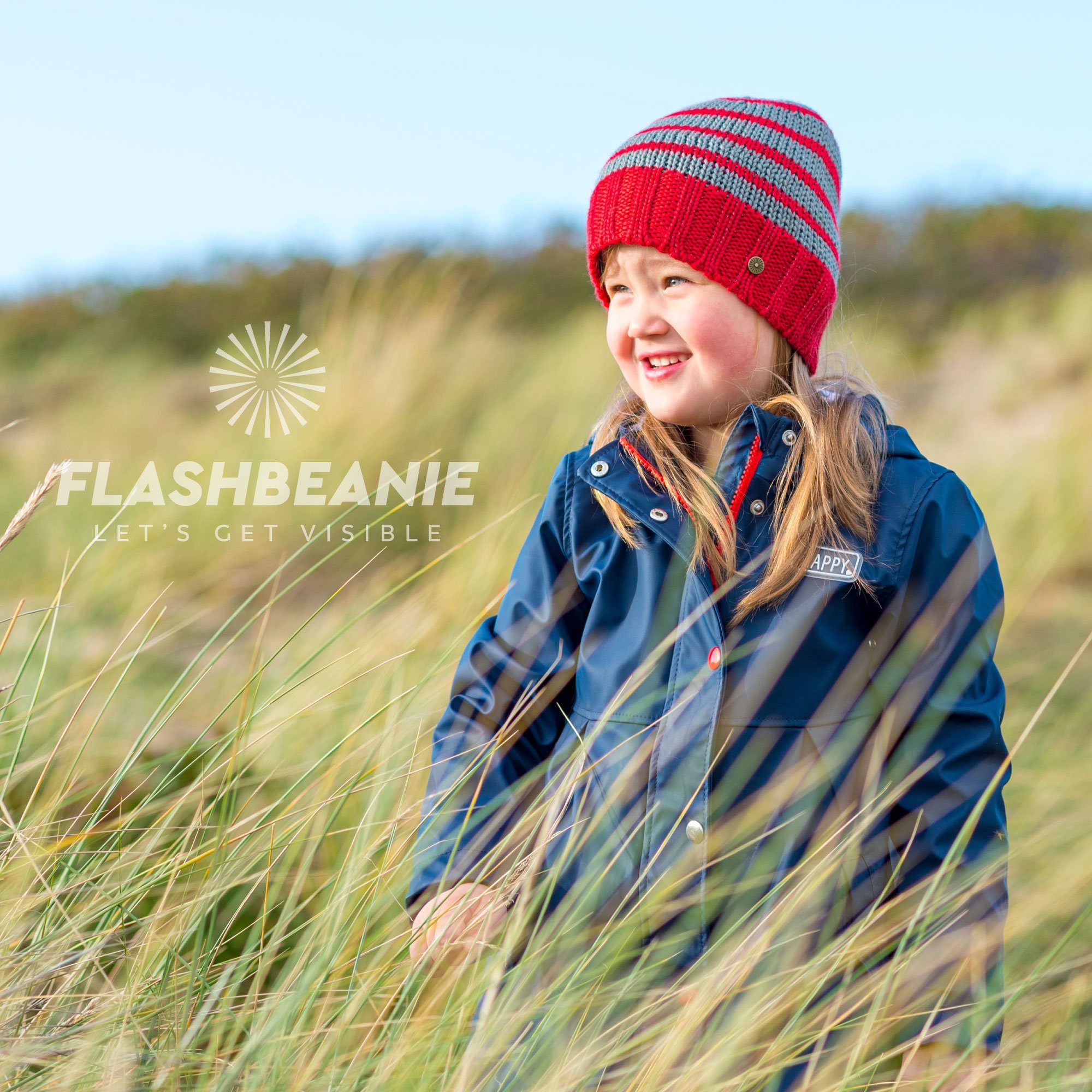 Beanie Strickmütze Flash und aus RUBBERNECK Jungen weiches Kinder Fleece-Innenfutter, für Mädchen rot/grau Wollmütze Garn Beanie reflektierendem