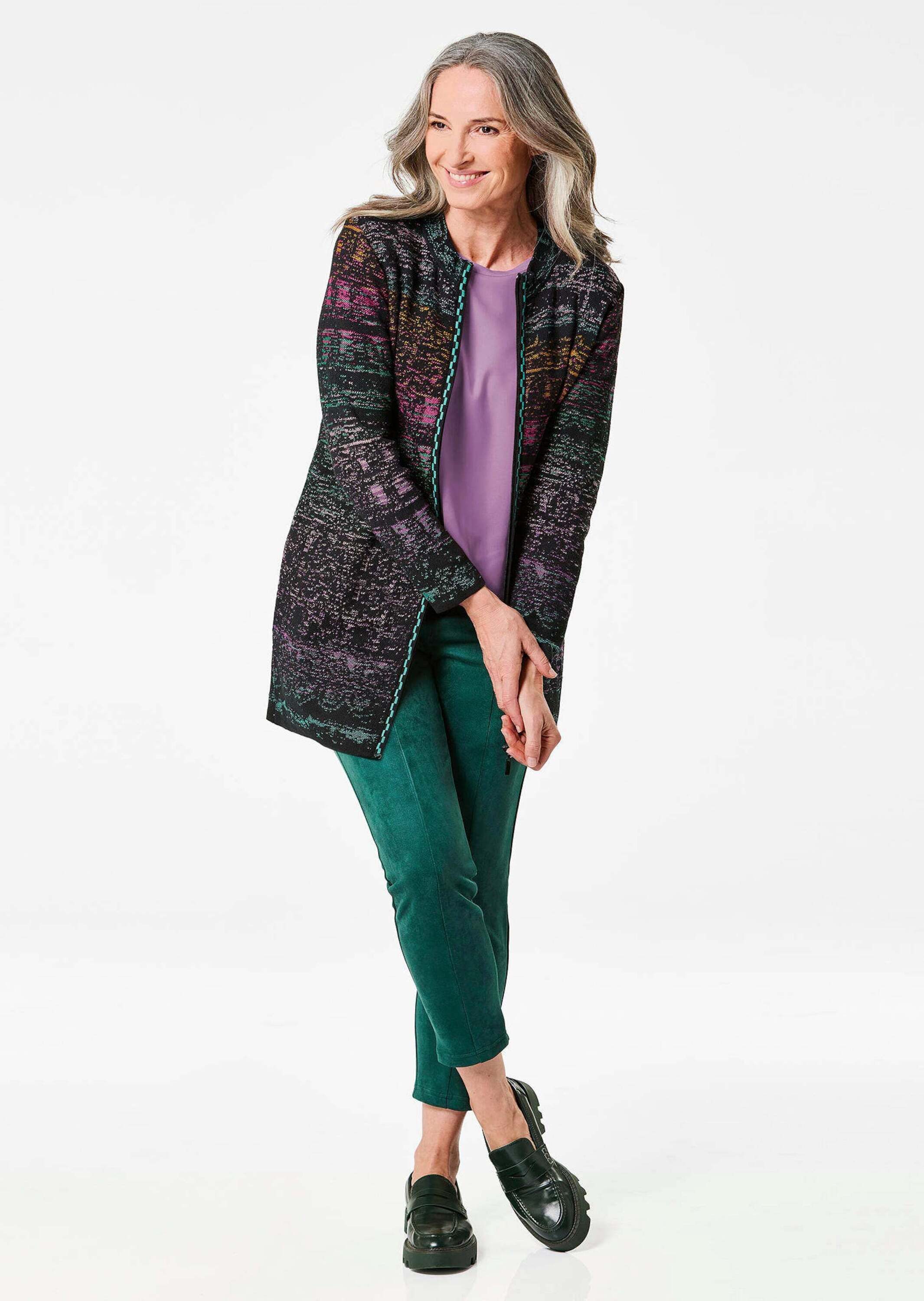 GOLDNER Strickjacke Multicolor-Cardigan mit Stehkragen Baumwolljacke mit Re günstig online kaufen